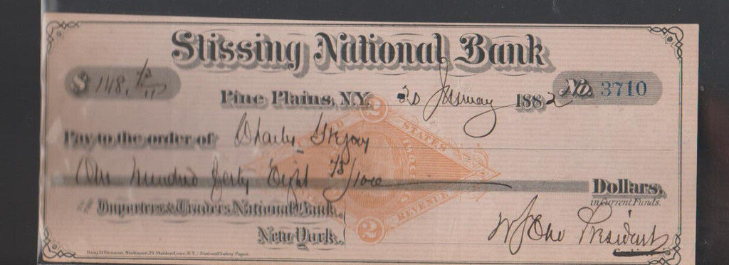 Stissing National Bank Pine Plains NY Used Check 1882