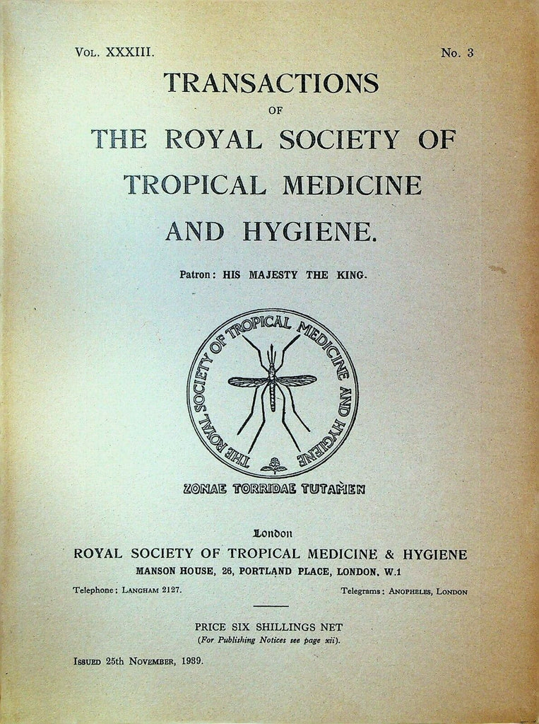 Royal Society of Tropical Medicine & Hygiene November 1939 Intestinal Parasites