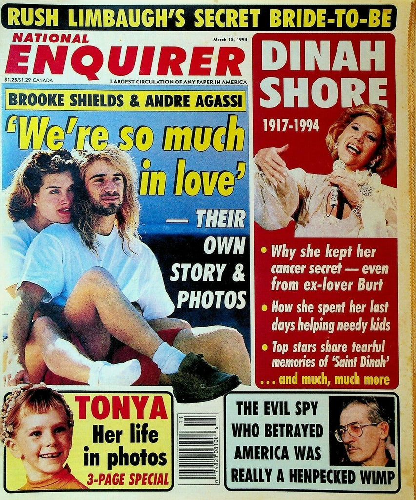 National Enquirer March 15 1994 Dinah Shore Brooke Shields Andre Agassi