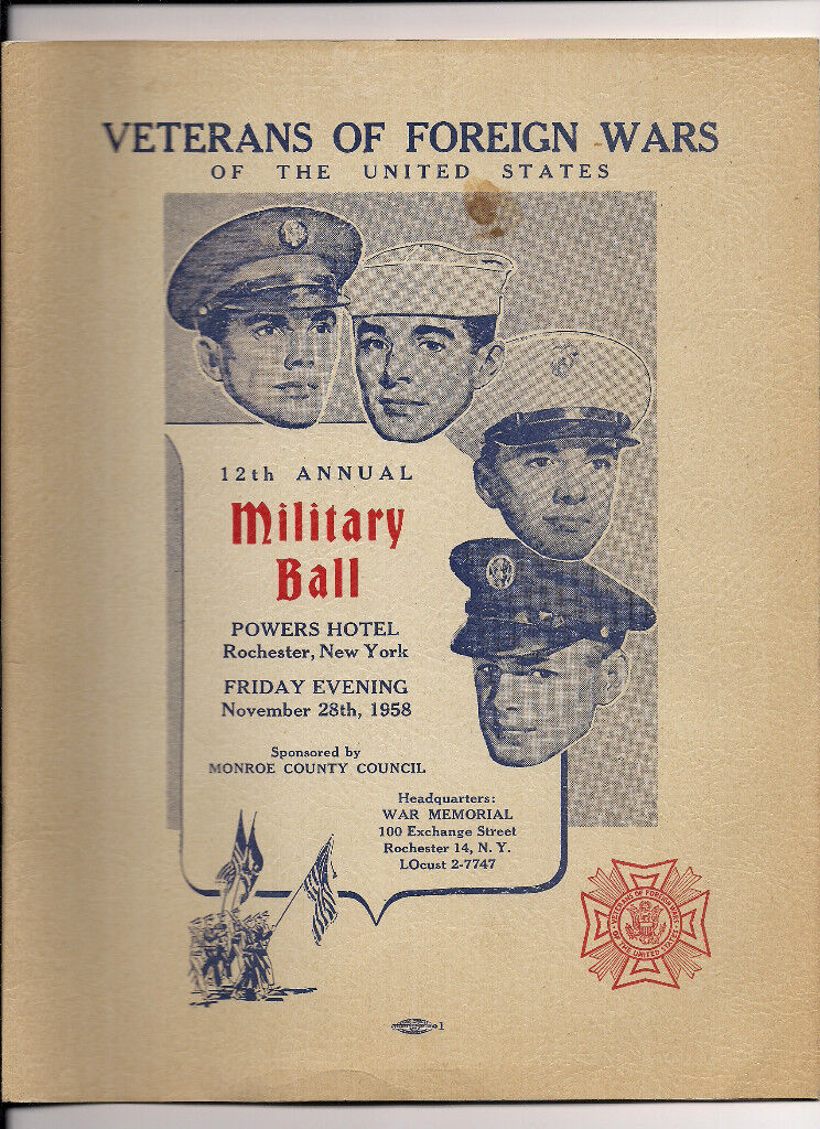 VFW Military Ball Rochester NY Veterans of Foreign Wars Program 1958