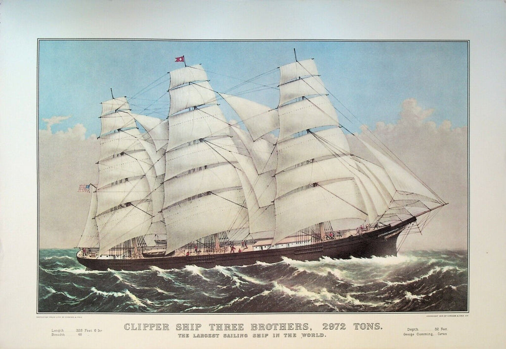Currier & Ives Calendar Topper 1967 Clipper Ship Three Brothers