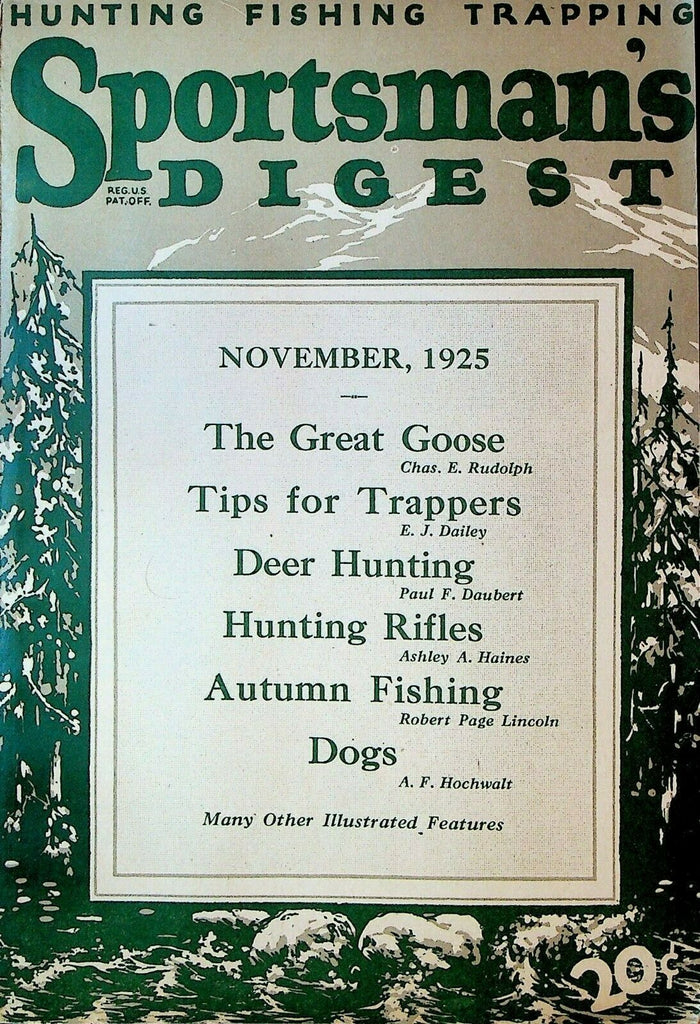 Sportsman's Digest November 1925 Deer Hunting Dogs Hunting Rifles