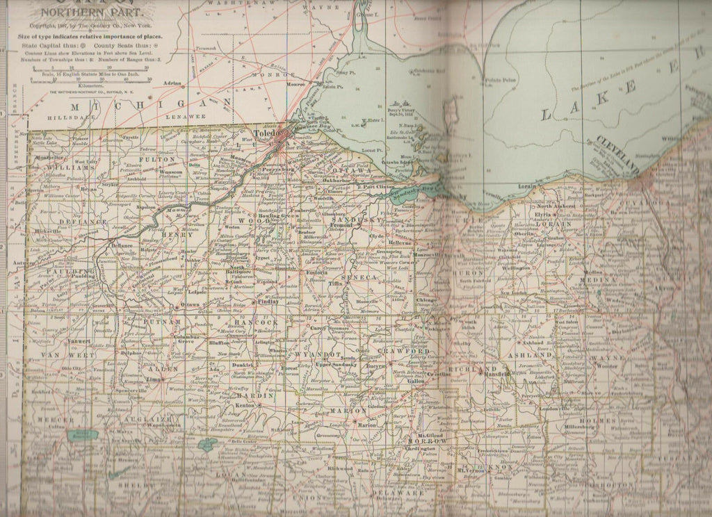 Ohio Northern Part Century Atlas 1897 Antique Map #17 11 3/4 x 16