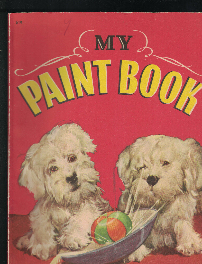My Paint Book Whitman #619 Cute Puppy Dog Cover 1944 SC Book