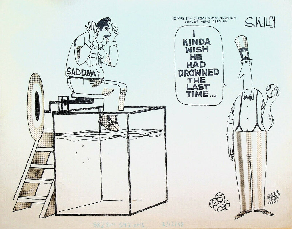 Saddam Hussein in Dunk Tank Original Art Steve Kelley USA 1998