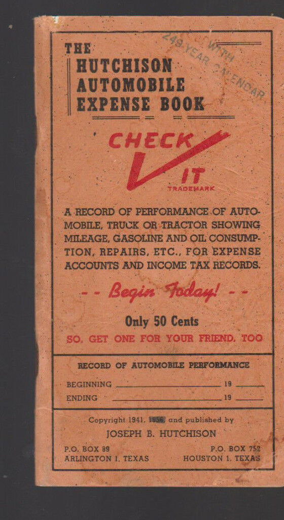 Hutchison Automobile Expense Book 1941 Joseph B Hutchison