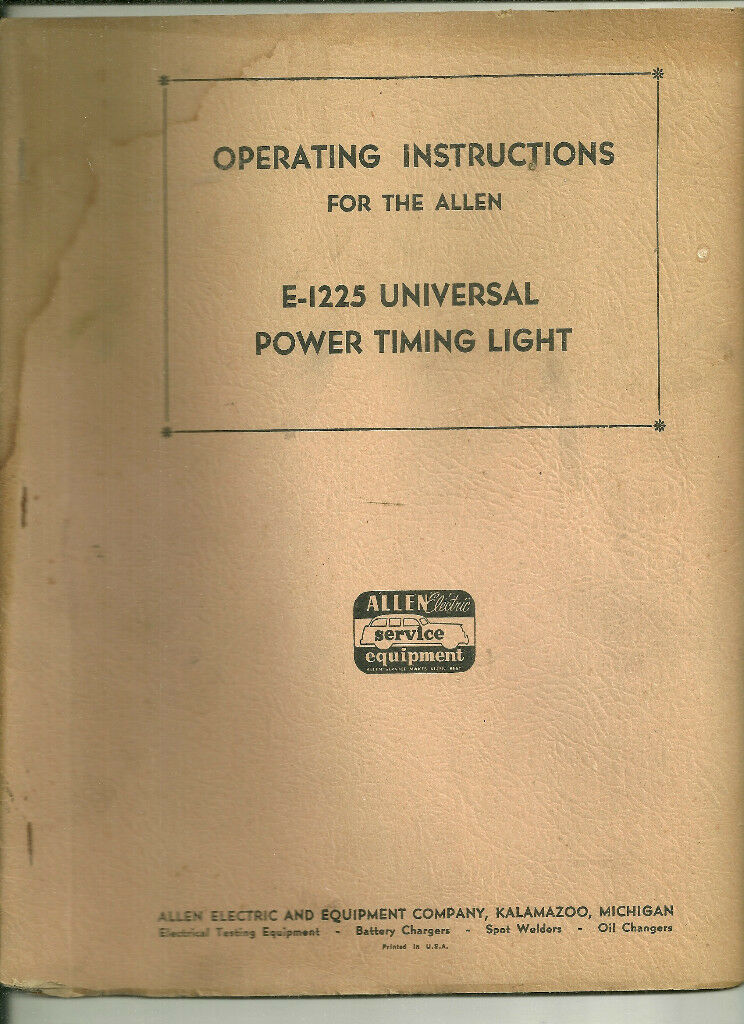 Allen E-1225 Universal Power Timing Light Instructions Allen Electric Service