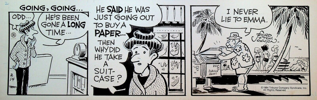 Moon Mullins Original Art Ferd & Tom Johnson February 14 1984 Buying Newspaper