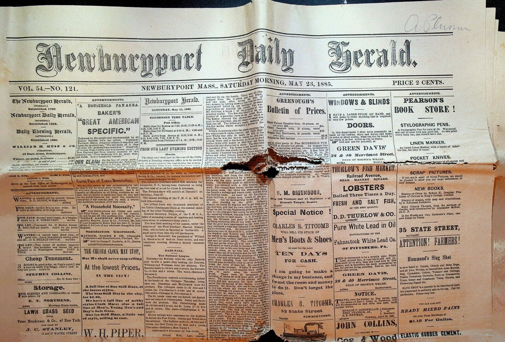 Newburyport Daily Herald Newspaper May 23 1885 National League Baseball