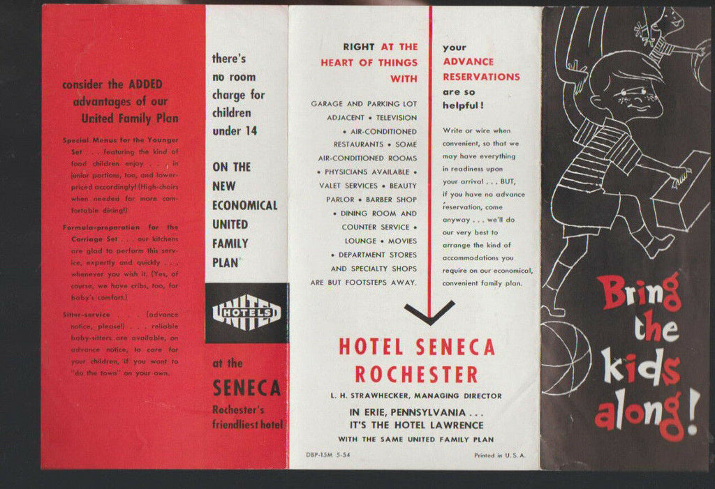 Hotel Seneca Rochester NY United Family Plan 1954 Brochure