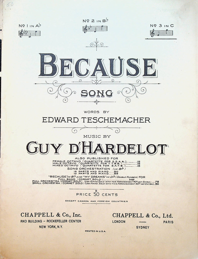 Because Sheet Music Edward Teschemacher 1909
