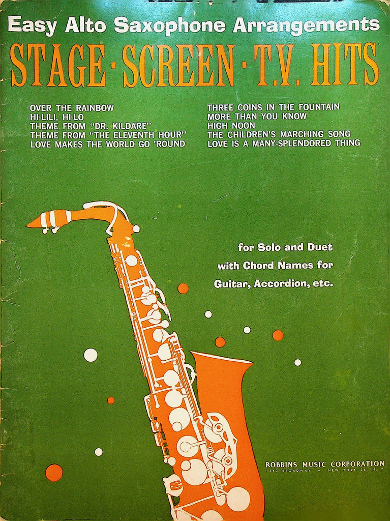 Easy Alto Saxophone Arrangements Stage Screen TV Hits