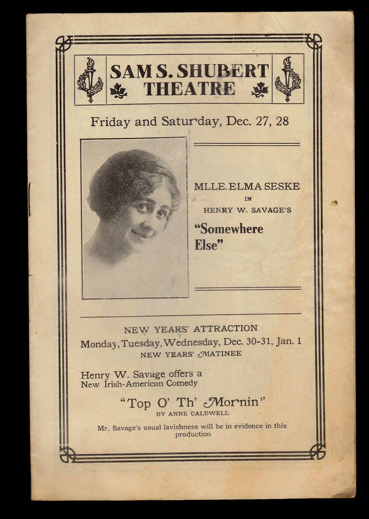 Somewhere Else Elma Seske  program- Sam S Shubert Theatre Rochester NY 1920s