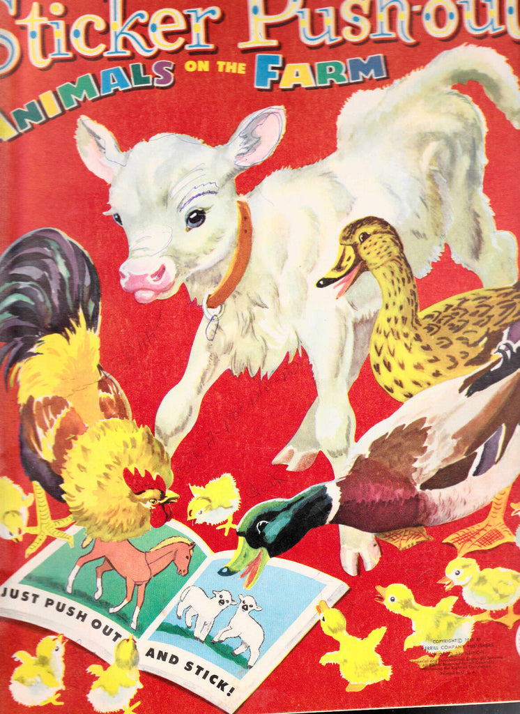Animals on the Farm Sticker Push-Outs Softcover Book 1960 Marrill