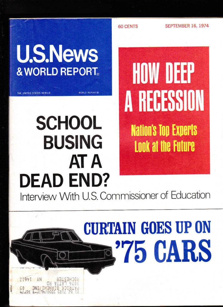 US News & World Report Magazine School Busing 1975 Cars September 16 1974