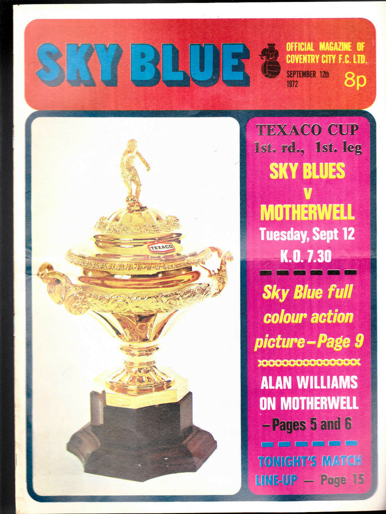 Coventry City FC Sky Blue v Motherwell September 12 1972  Texaco Cup