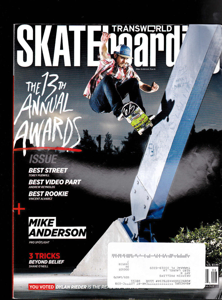 Transworld Skateboarding Magazine August 2011 Mike Anderson 13th Annual Awards