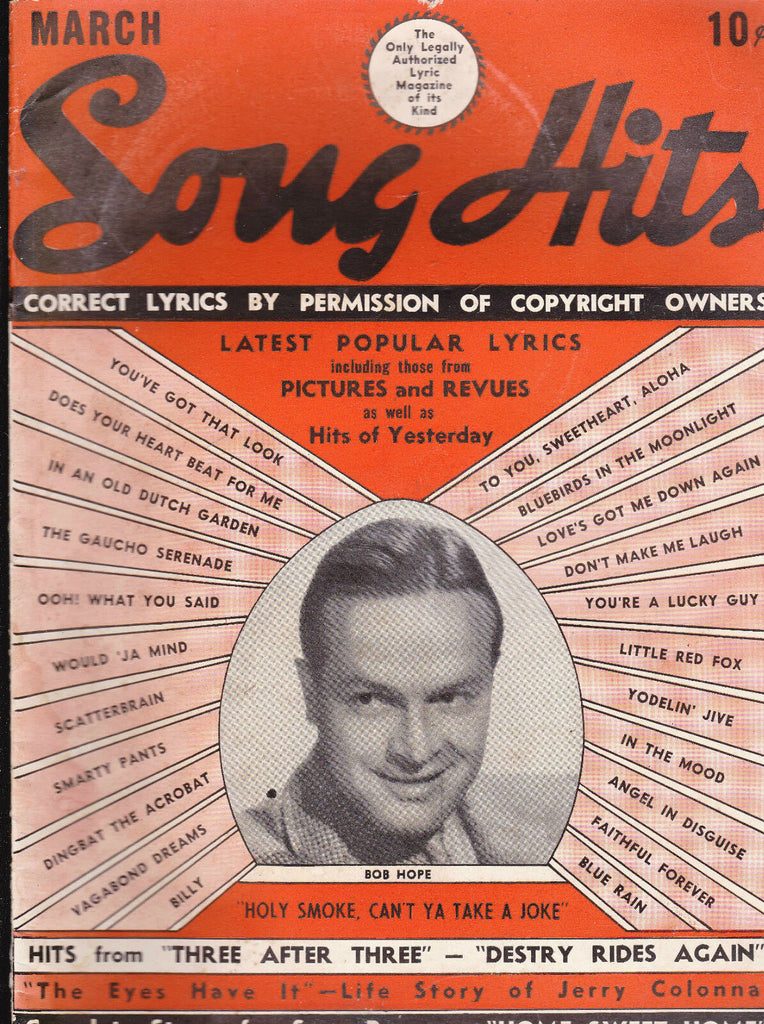 Song Hits Magazine Bob Hope Jerry Colonna March 1940