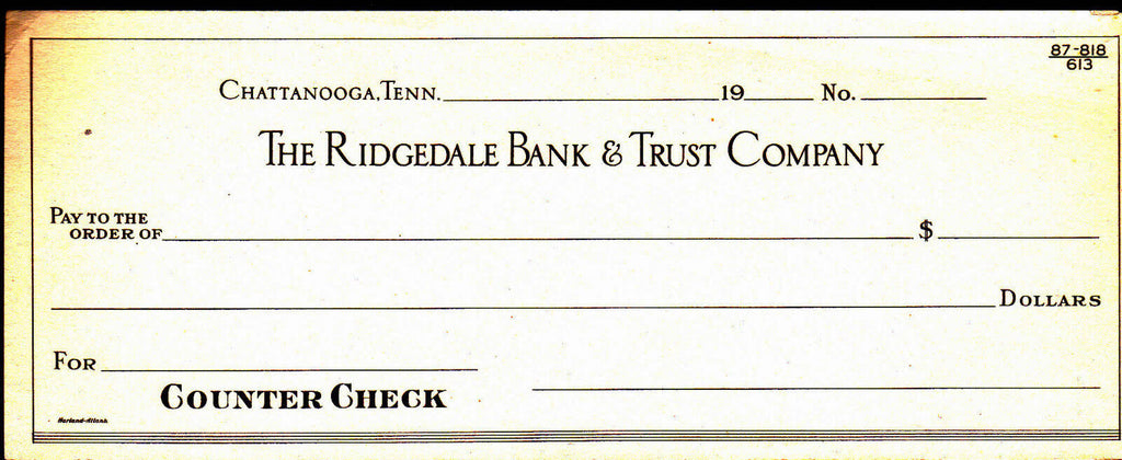 Ridgedale Bank & Trust Counter Check Chattanooga Tennessee