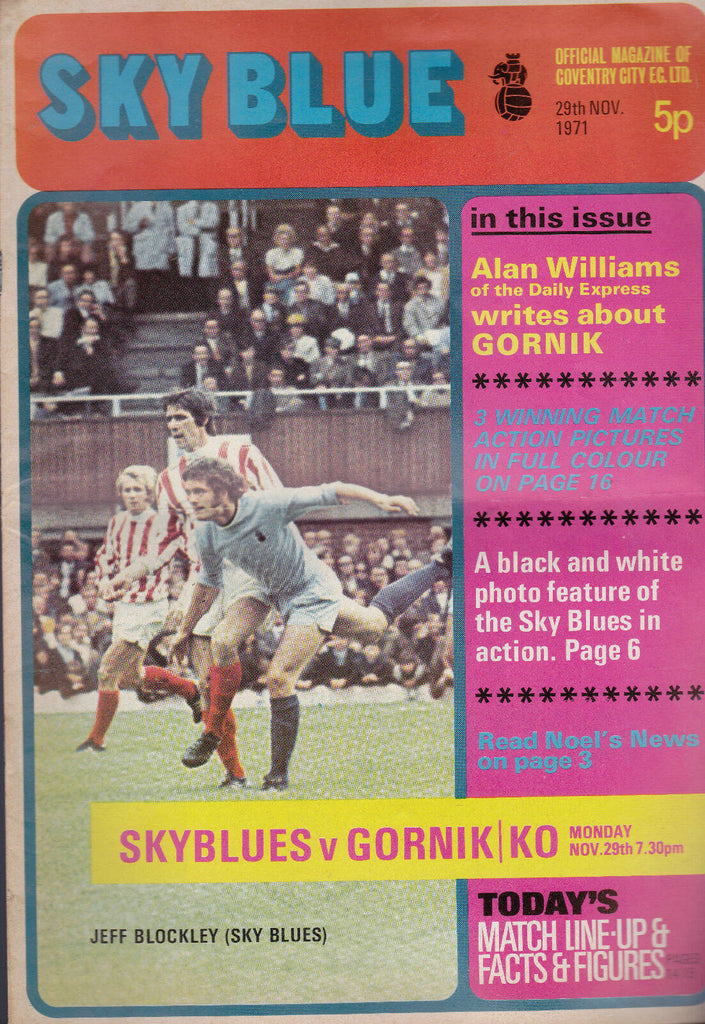 Coventry City Football Club Sky Blue v Gornik November 29 1971  Jeff Blockley