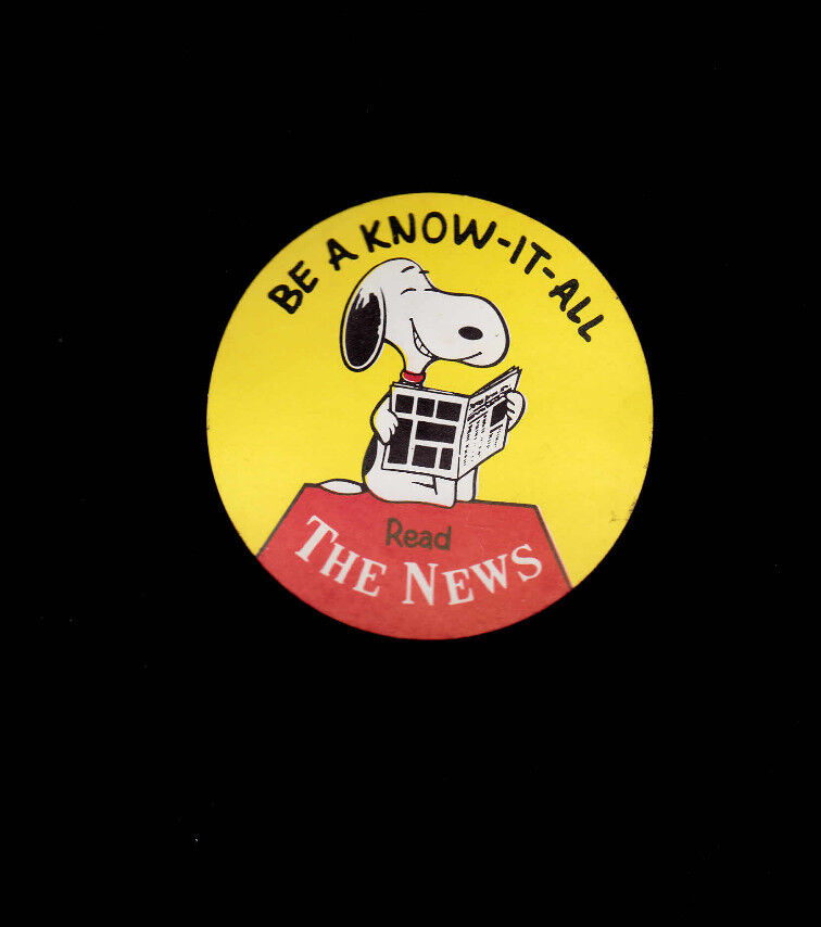 Snoopy vintage sticker- Be a Know-It-All Read the News