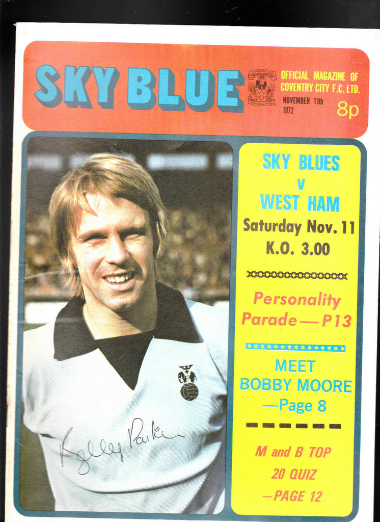 Coventry City FC Sky Blue v West Ham November 11 1972  Bobby Moore