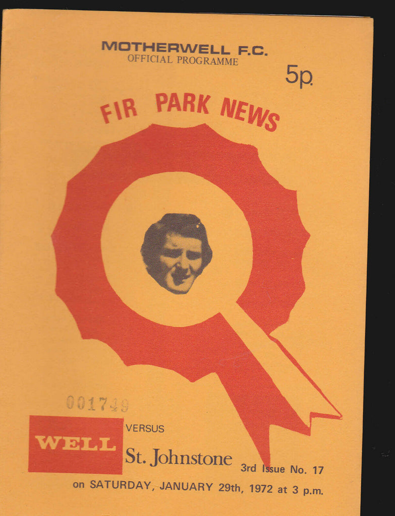 Motherwell FC Official Programme- Fir Park News- vs St Johnstone Jan 29 1972