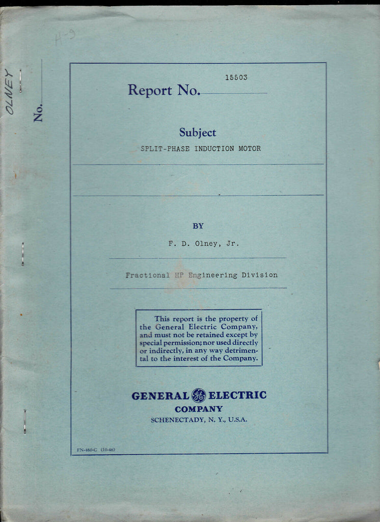 General Electric Split-Phase Induction Motor by FD Olney Jr  1946 GE
