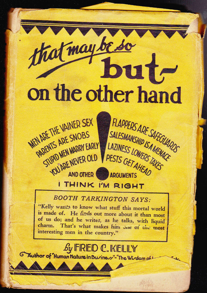 But On the Other Hand by Fred C Kelly HC DJ 1928 Book