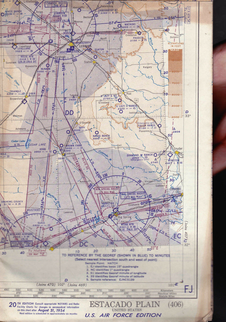 Estacado Plain (USA)  406 World Aeronautical Chart 1954 Air Force Edition