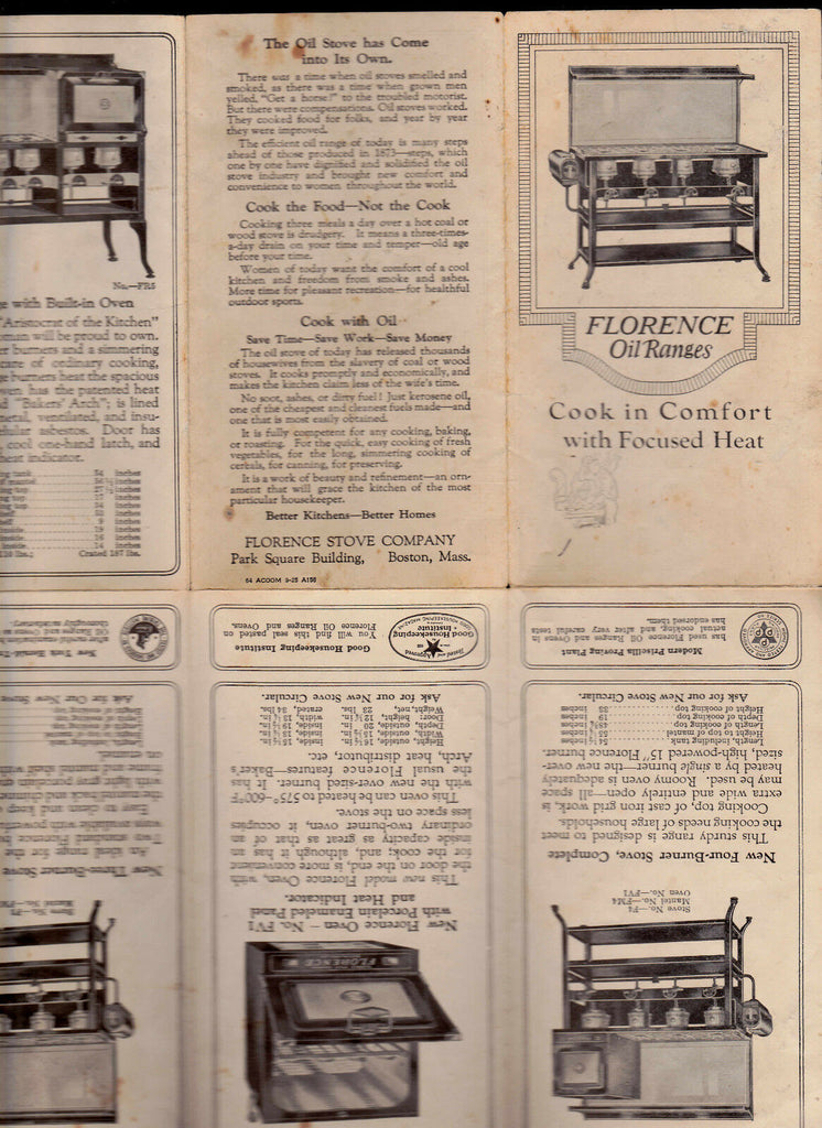 Florence Oil Ranges 1925 brochure- Cook in Comfort with Focused Heat