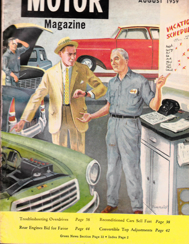 August 1959 Motor Magazine- Ben Eisenstat cover, Cars and ads