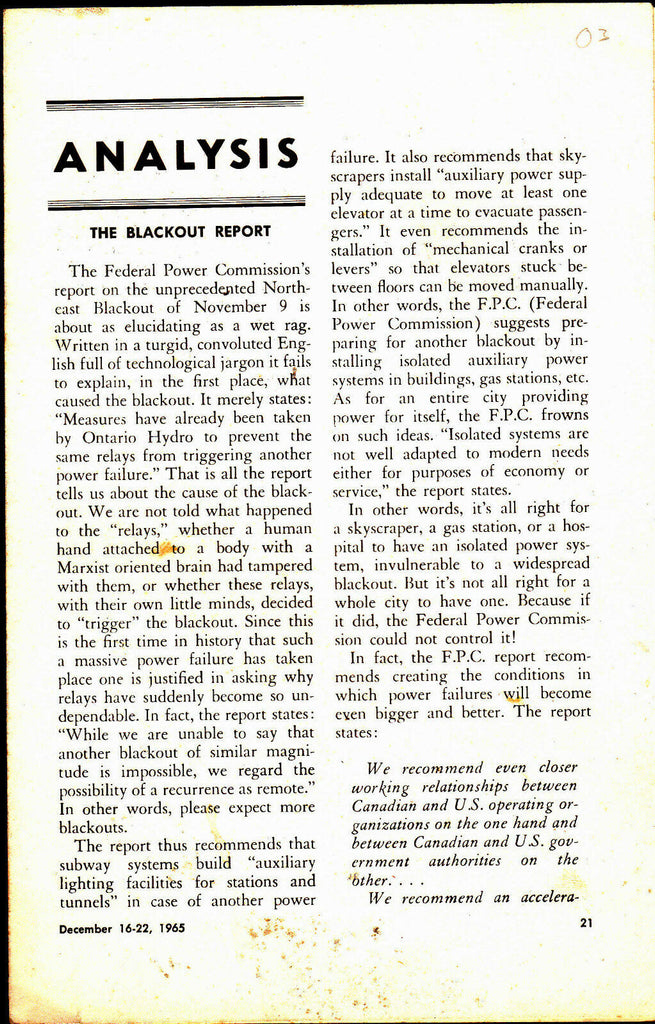 The Blackout Report 1965 Analysis Left-Wing Slant