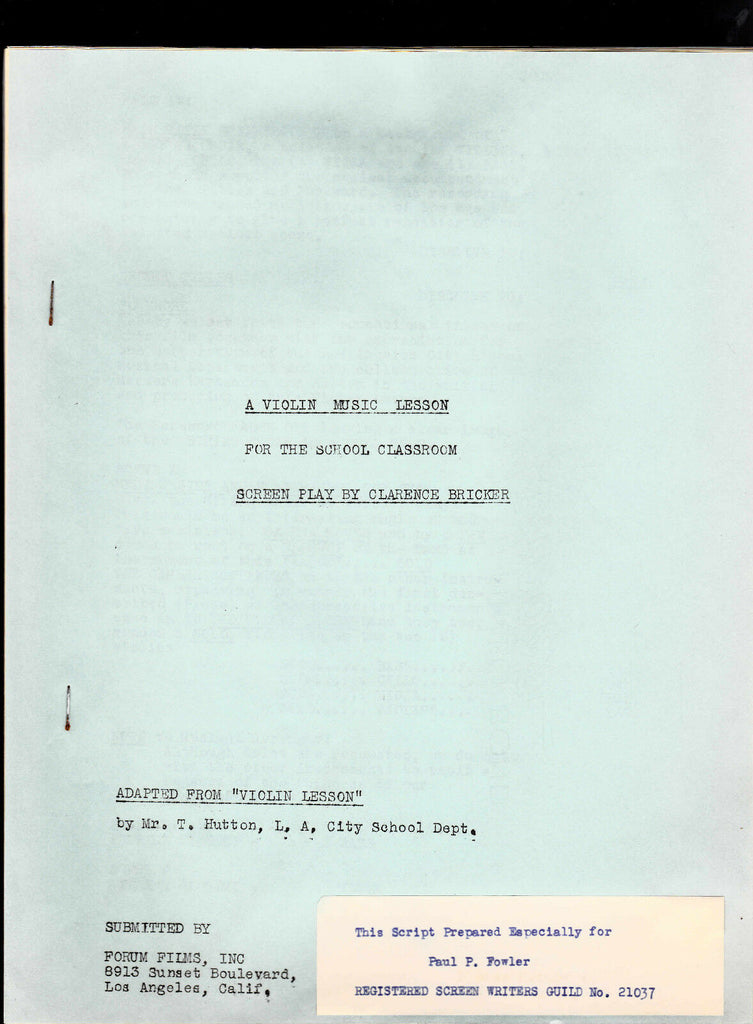 Forum Films Screen Play 1942 A Violin Music Lesson (sent to Paul Fowler)