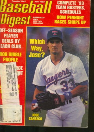 Baseball Digest April 1993 Jose Canseco Texas Rangers