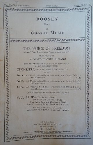 The Voice of Freedom. Mixed Chorus and Piano, lyrics by D. Cailliet. Adapted ... [by] L. Cailliet