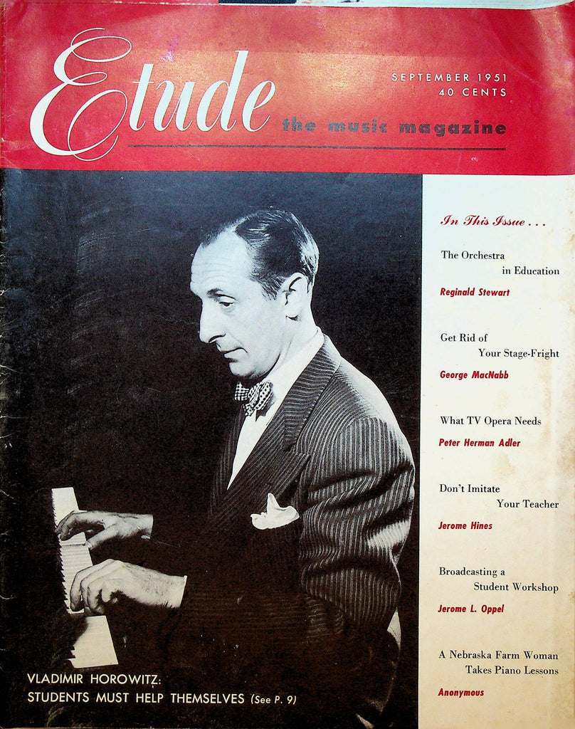 Etude Magazine September 1951 Vladimir Horowitz