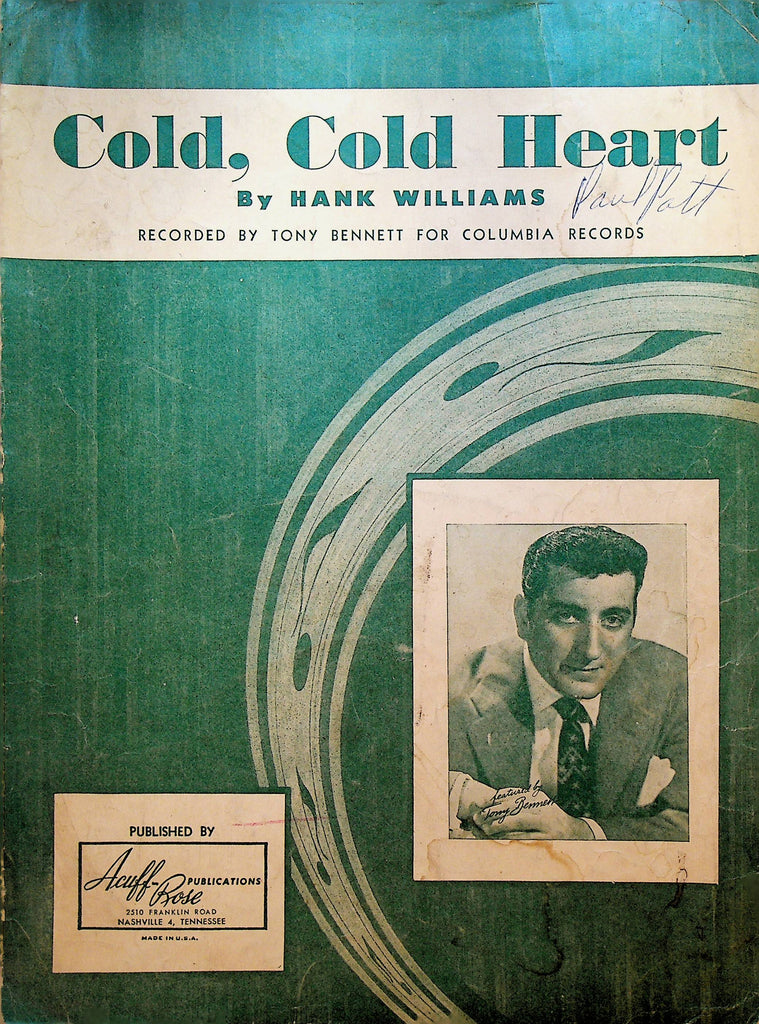 Cold Cold Heart Sheet Music by Hank Williams 1951 Tony Bennett inset